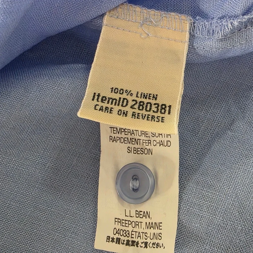 LL Bean Womens Blue 100% Linen 3/4 Sleeve‎ Button Down Shirt 280381 Medium - Picture 4 of 6